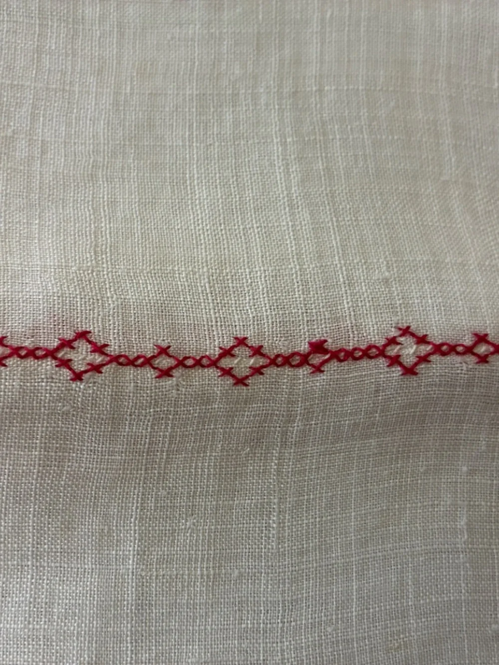 Vintage Linen Cross Stitched Roses Tablecloth 33 1/2 x34